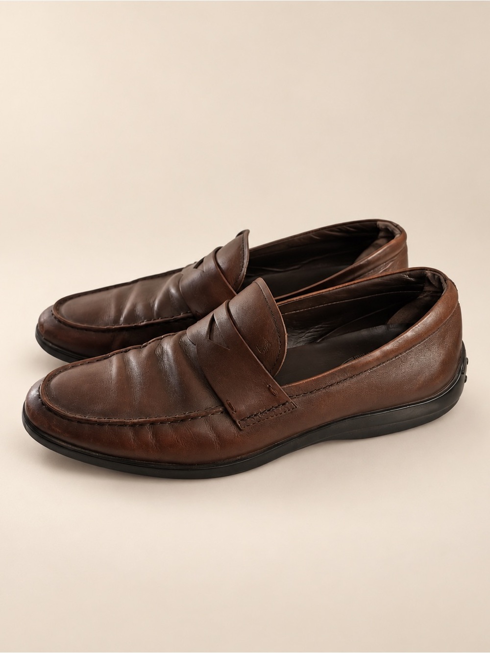 Tod’s Brown Leather Penny Loafers Made in Italy